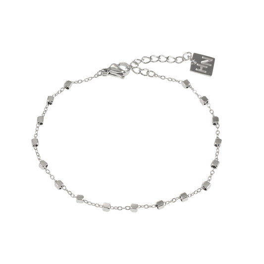 DEMELZA White Gold (Silver Toned): Essential Daily Bracelet with Delicate Square Beads