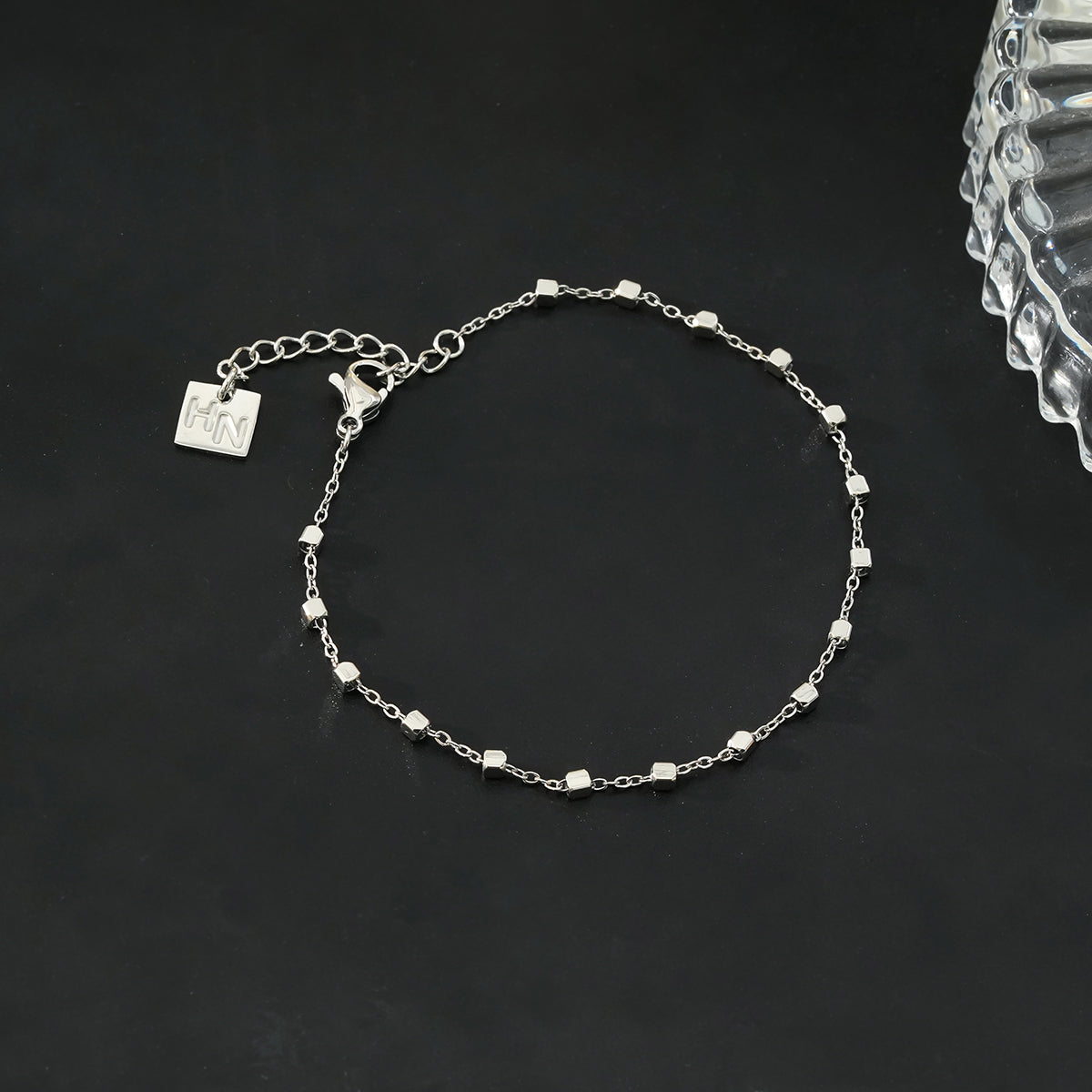 DEMELZA White Gold (Silver Toned): Essential Daily Bracelet with Delicate Square Beads