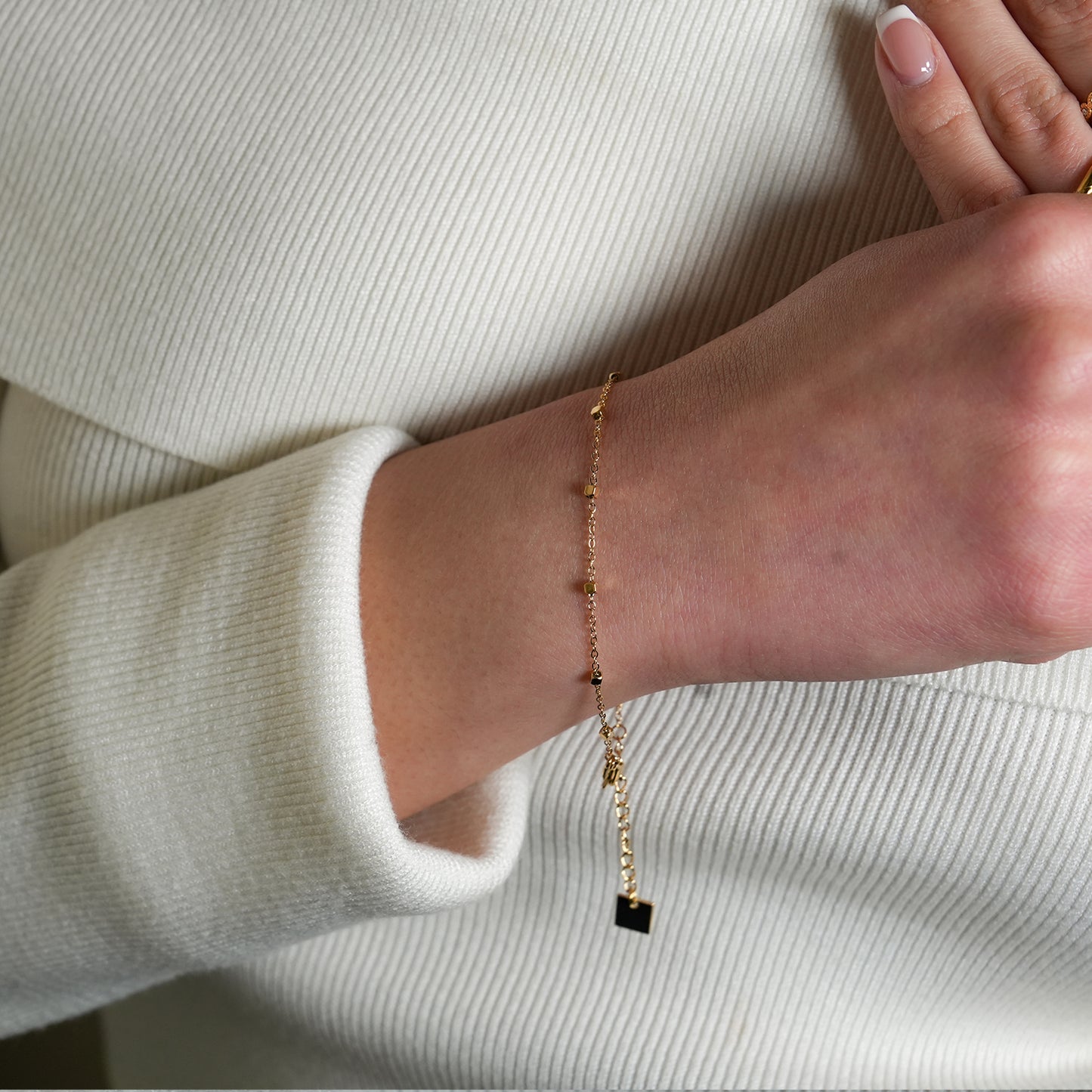 Style: DEMELZA: Essential Daily Bracelet with Delicate Square Beads.