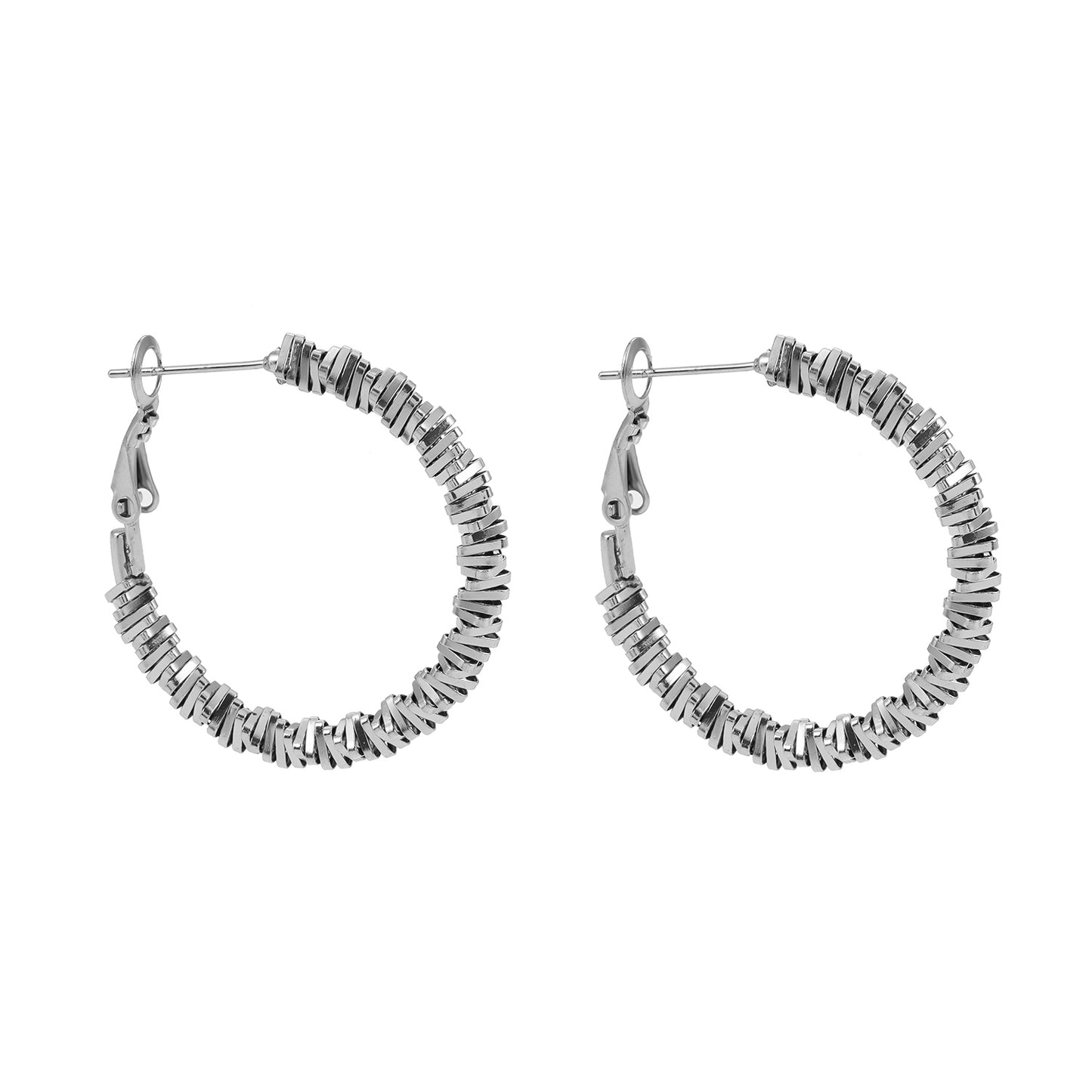 Style SPRINGDALE Silver: Textured Geometric Square Beaded Hoop Earrings