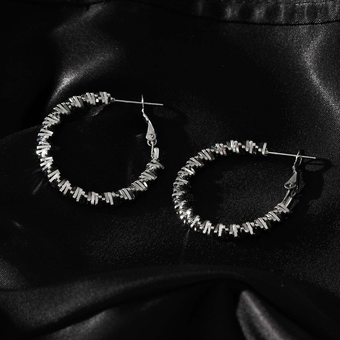 Style SPRINGDALE Silver: Textured Geometric Square Beaded Hoop Earrings