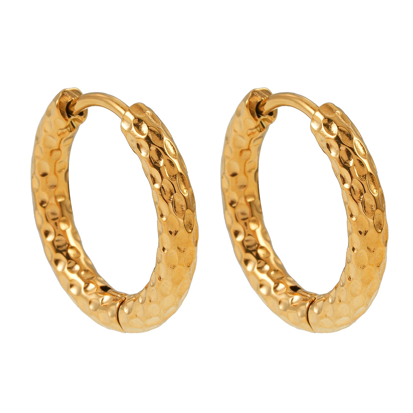 EDGWARE: Decorative Hammered Hoop Earrings in Gold