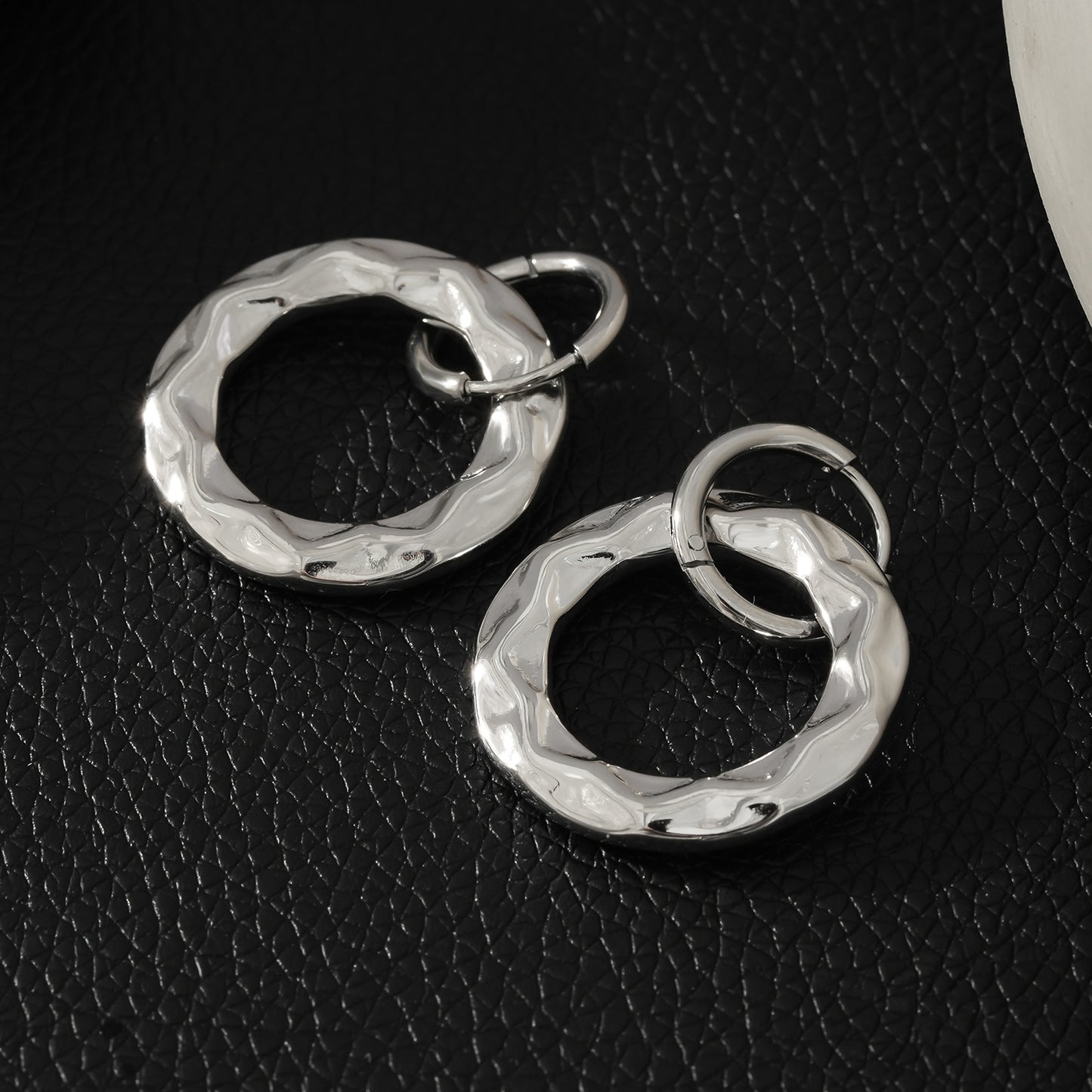 ELENA: Sculpted Texture Silver Toned (White Gold) Hoop Earrings