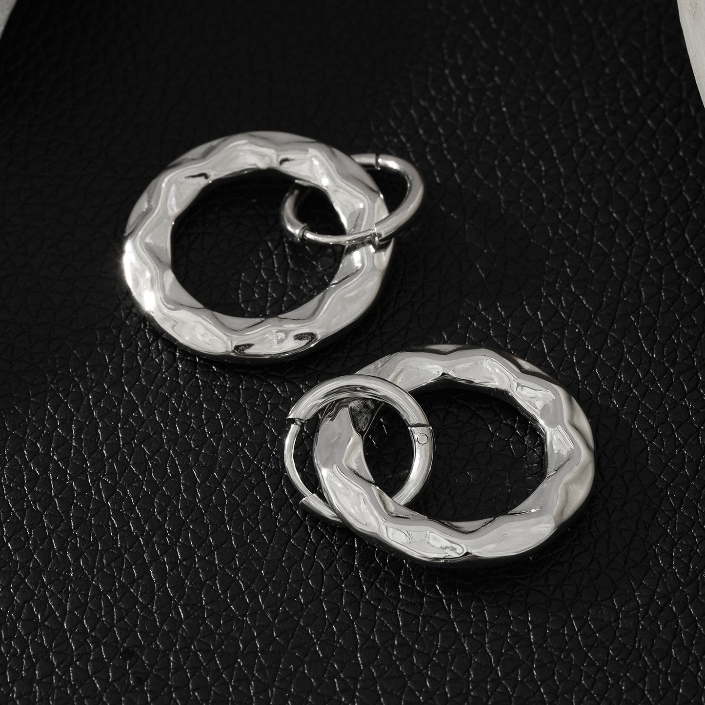 ELENA: Sculpted Texture Silver Toned (White Gold) Hoop Earrings