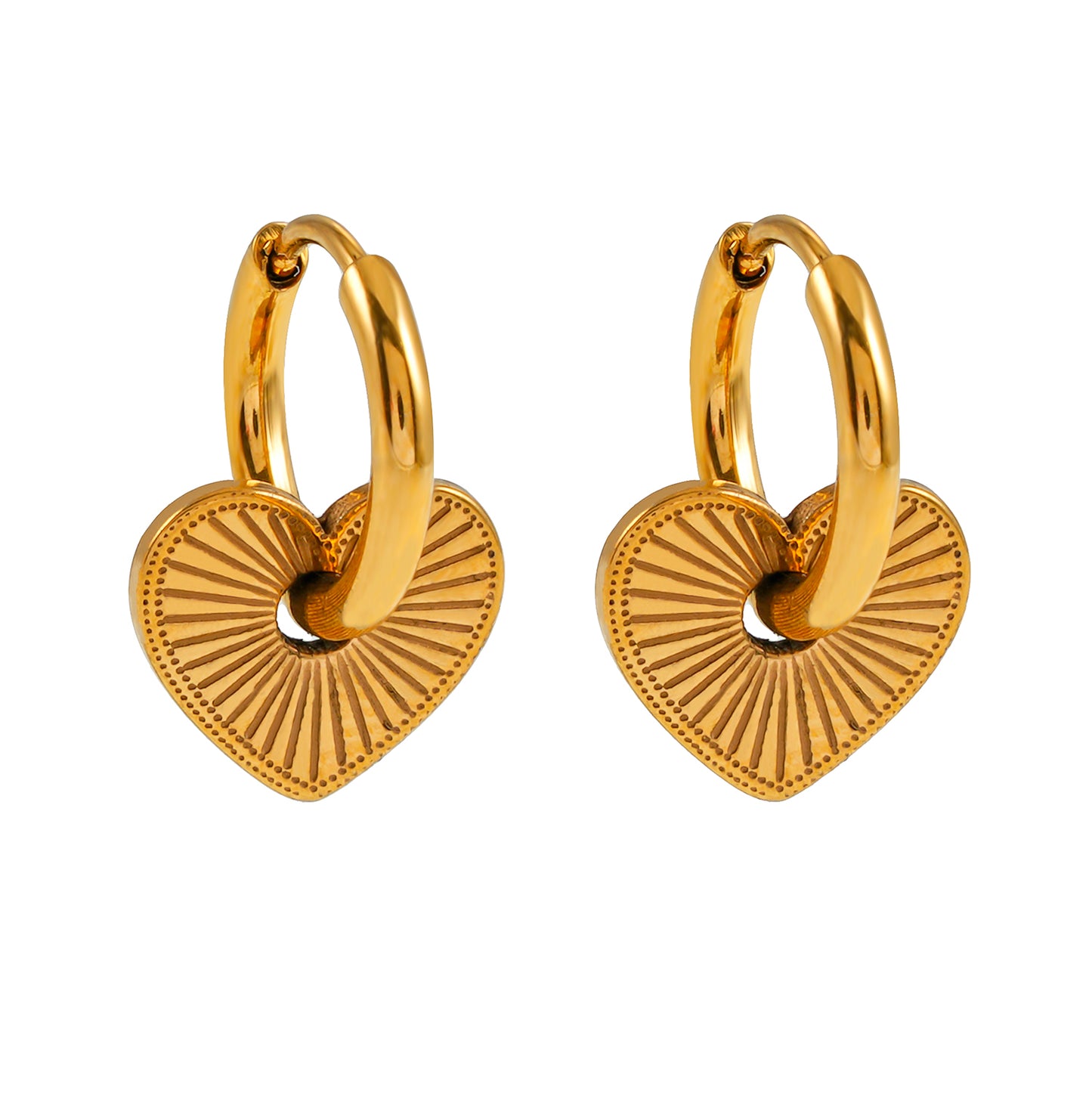 Romantic Heart Charm Hoop Earrings – A Symbol of Everlasting Love. Style ENDEAR in Gold