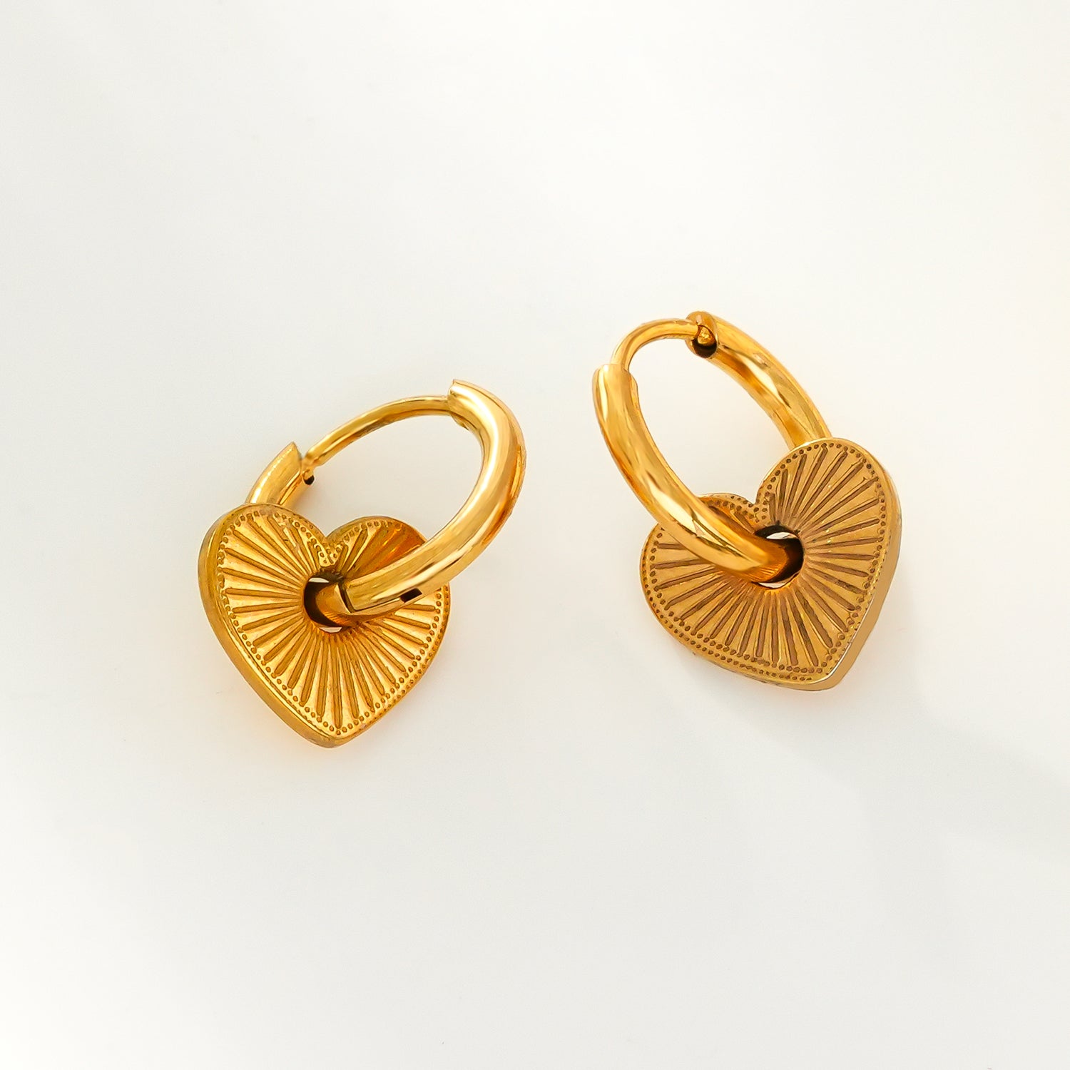 Romantic Heart Charm Hoop Earrings – A Symbol of Everlasting Love. Style ENDEAR in Gold