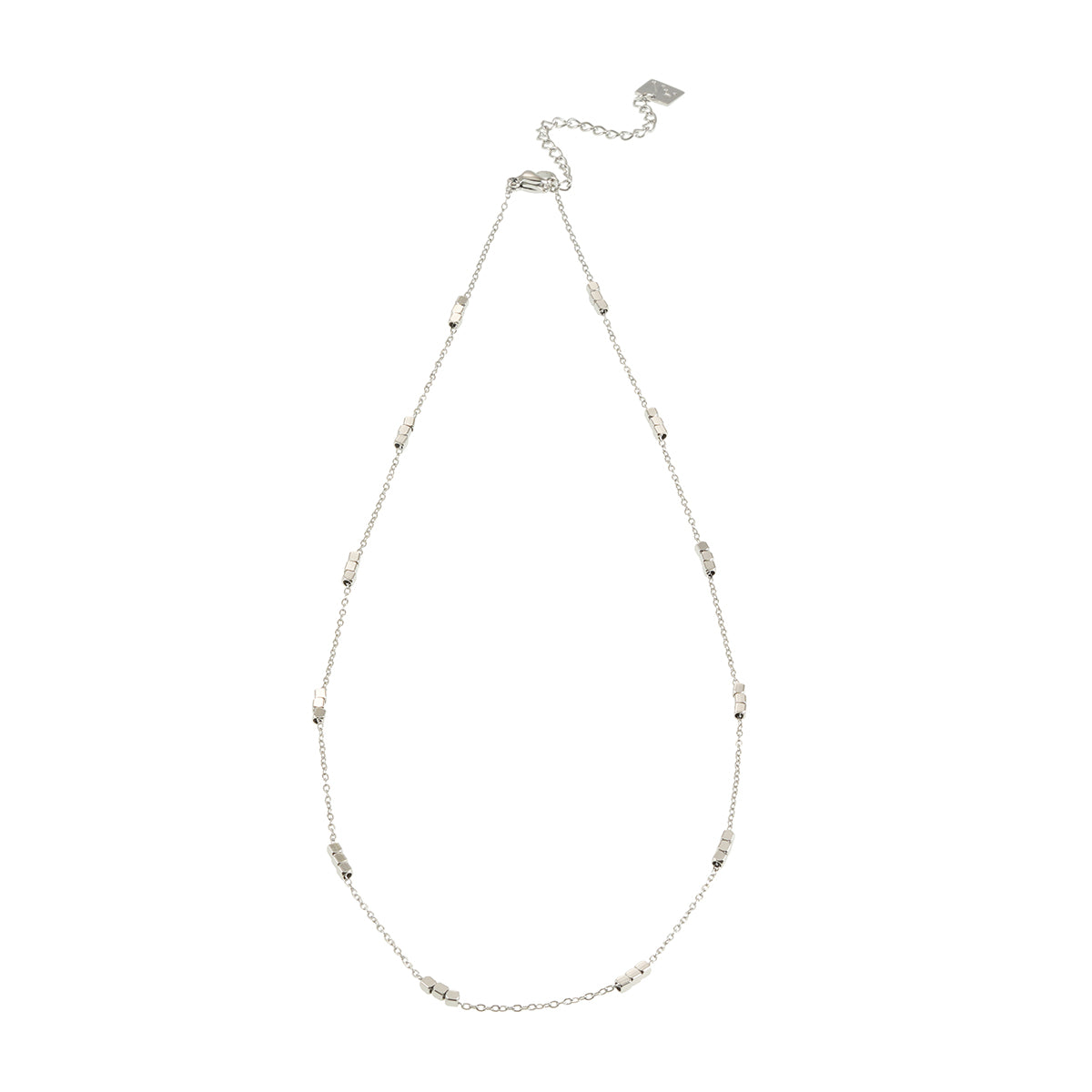 ERISSA: Trio Square-Beads Dainty Chain Necklace in White Gold (Silver Toned)