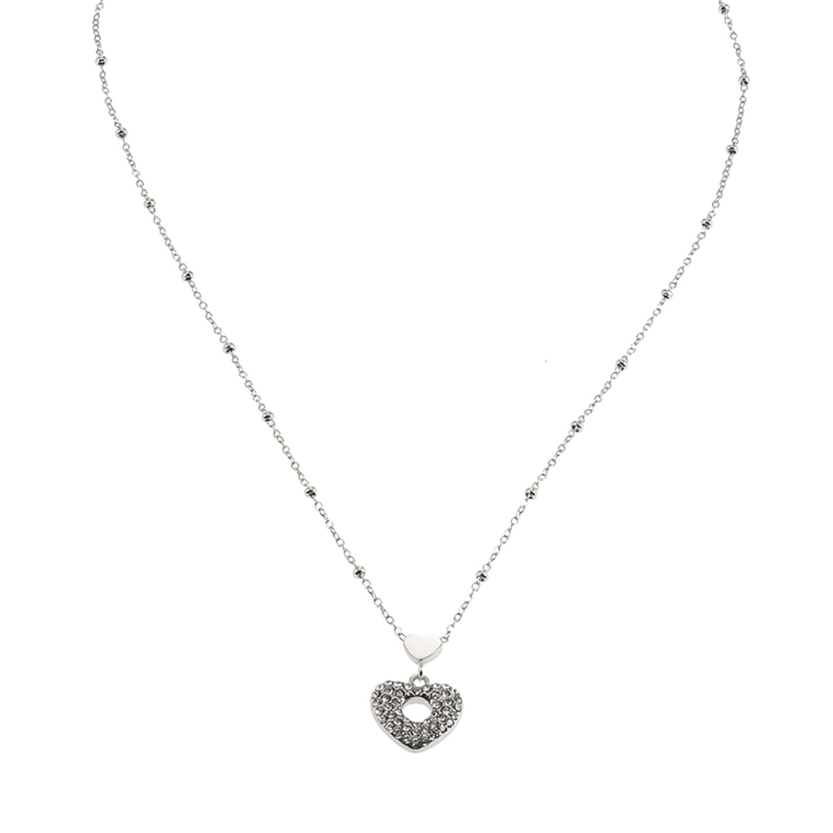 ETERNAL: Double Heart Pavé Zirconia Embedded Pendant Chain Necklace