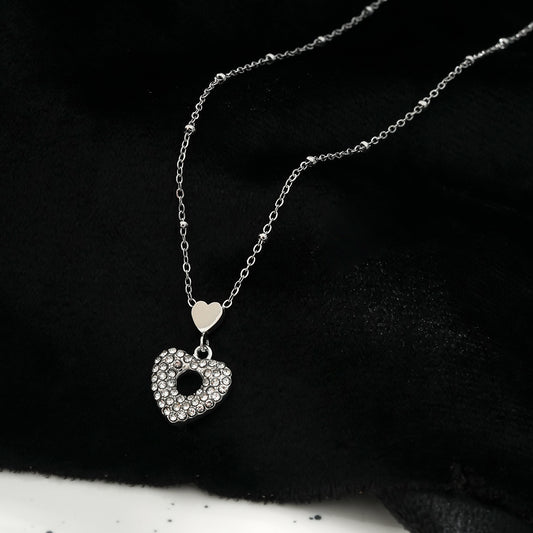 ETERNAL: Double Heart Pavé Zirconia Embedded Pendant Chain Necklace