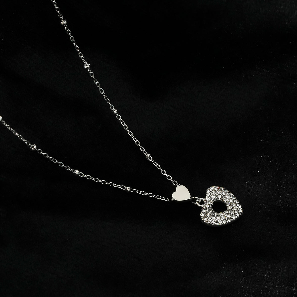 ETERNAL: Double Heart Pavé Zirconia Embedded Pendant Chain Necklace