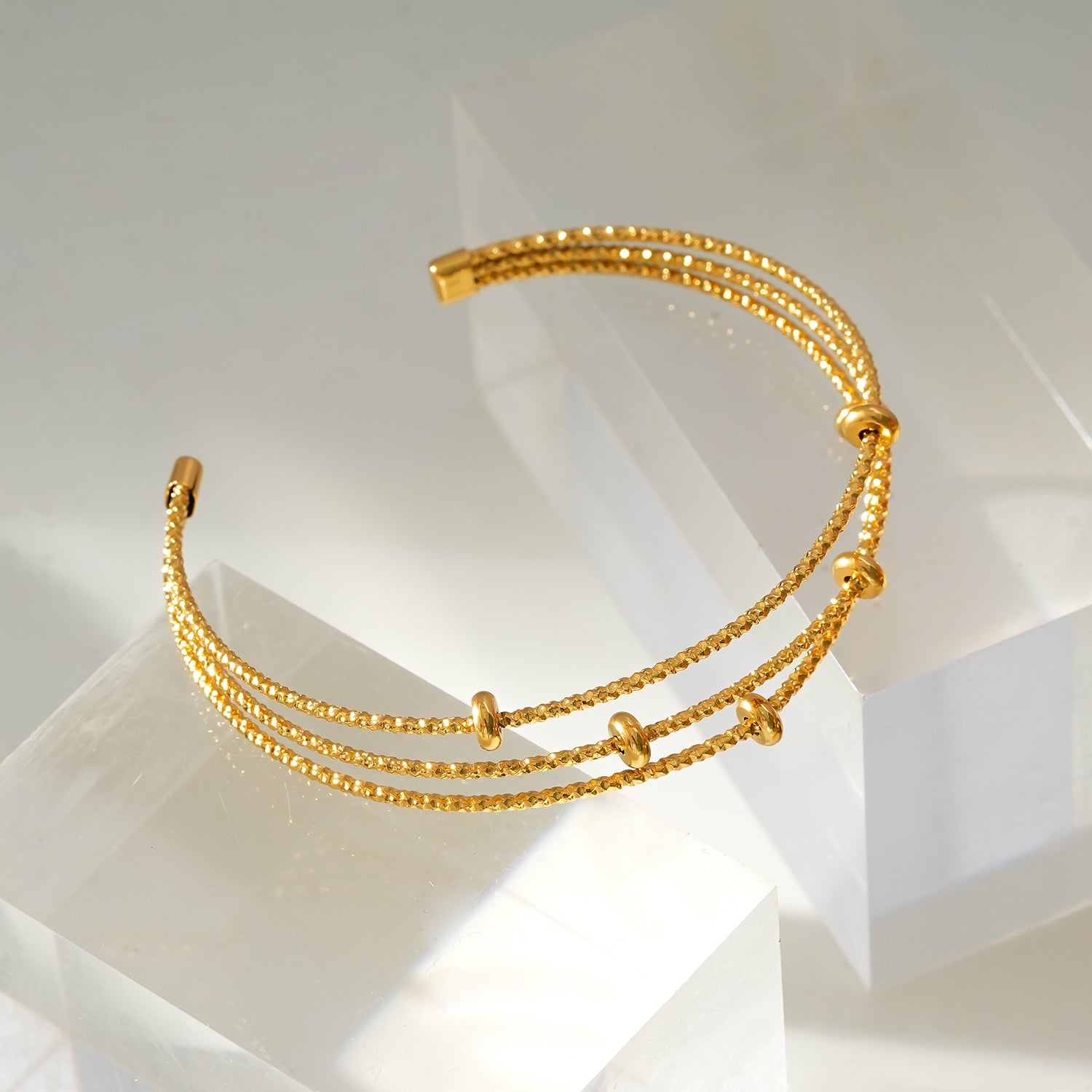 Style FARZIKA Gold: Triple Stacked Beaded Bracelet