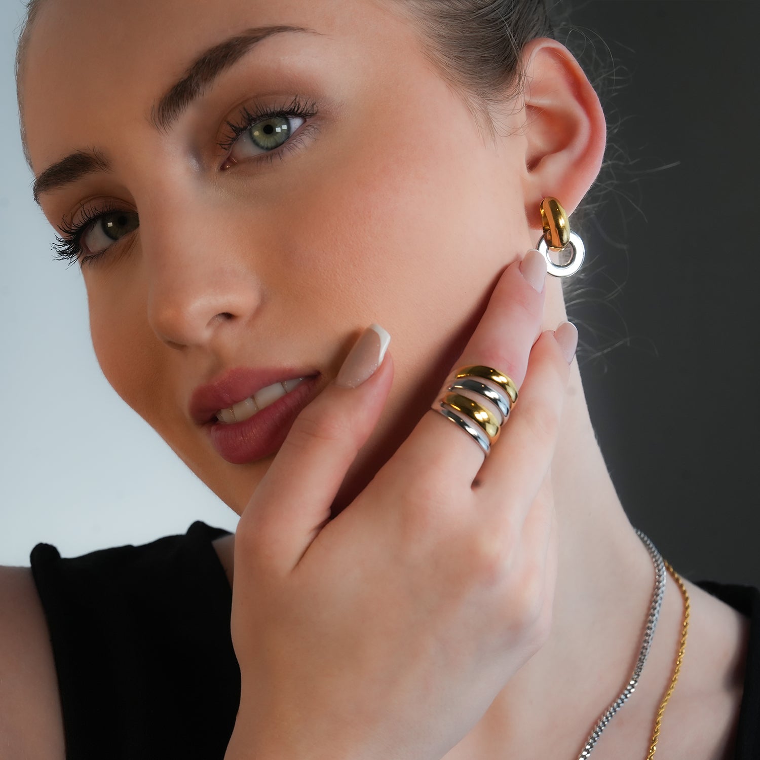 FILMORA: Mixed Metals Double Hoop Geometric-Chic Hoop Earrings