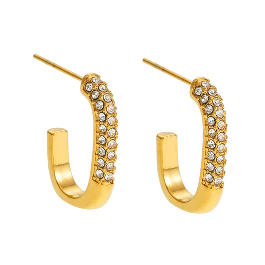 Style FIRLE: Partial Pavé Zirconia Oval Hoop Earrings