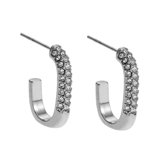 Style FIRLE Silver (White Gold): Partial Pavé Zirconia Oval Hoop Earrings