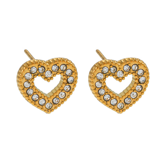 FOREVER Gold: Dazzling Heart Shaped Zirconia (CZ) Embedded Stud Earrings