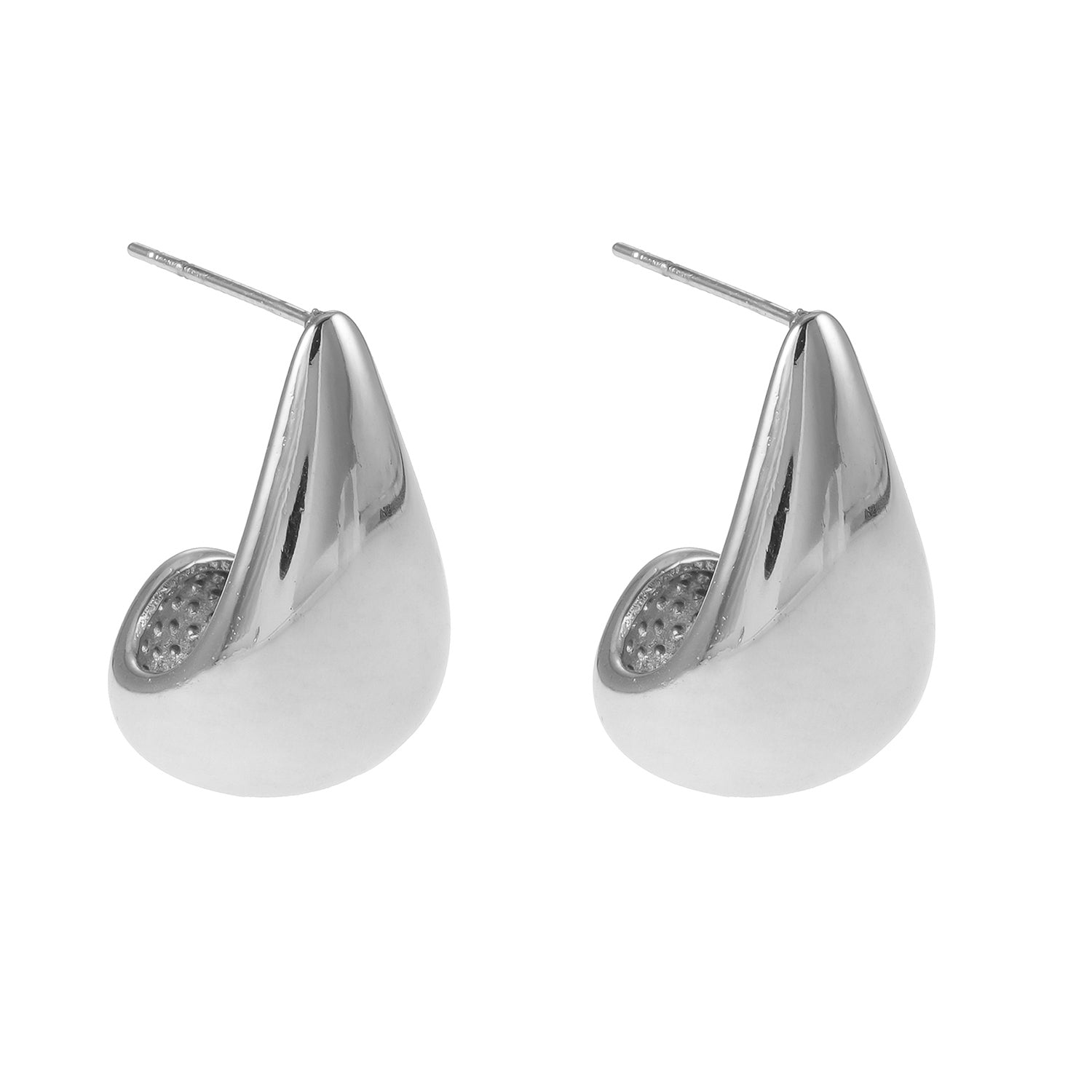 FORIA White Gold (Silver Tone): Chunky Look Light Weight Tear Drop Stud Earrings - Statement of Confidence