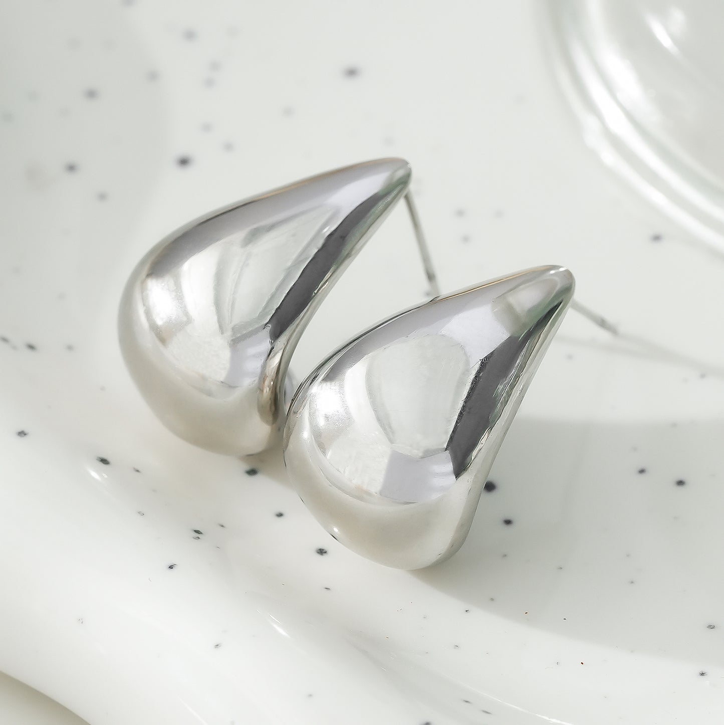 FORIA White Gold (Silver Tone): Chunky Look Light Weight Tear Drop Stud Earrings - Statement of Confidence