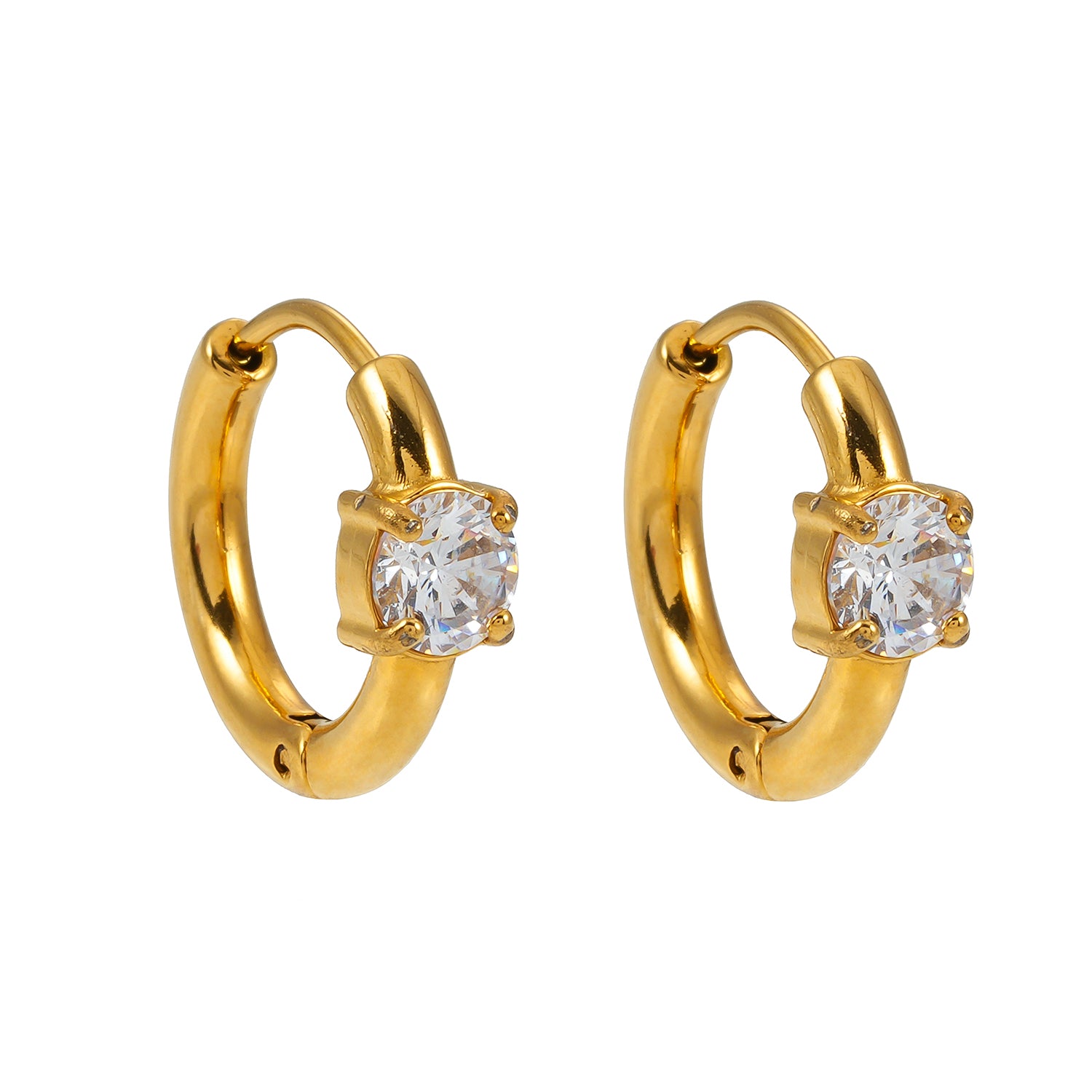 Style GALENA: MiniStyle GALENA: Mini Hoop Gold Earrings with a Moissanite Stone