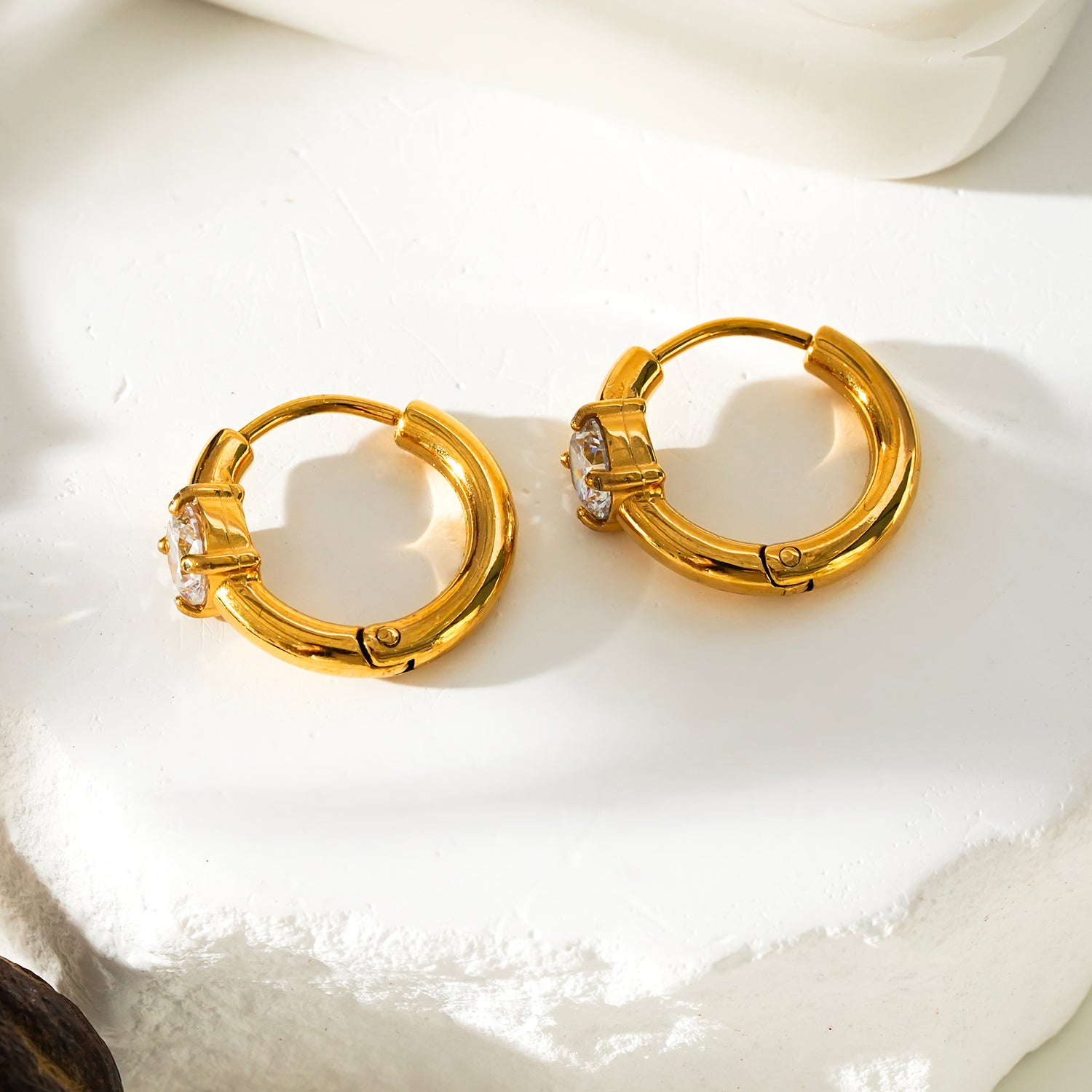 Style GALENA: Mini Hoop Gold Earrings with a Moissanite Stone