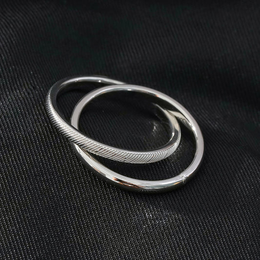 GILBERT: Double Banded Interconnected Stack Ring in White Gold (Silver Toned)