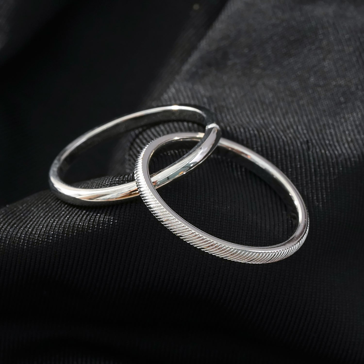 GILBERT: Double Banded Interconnected Stack Ring in White Gold (Silver Toned)