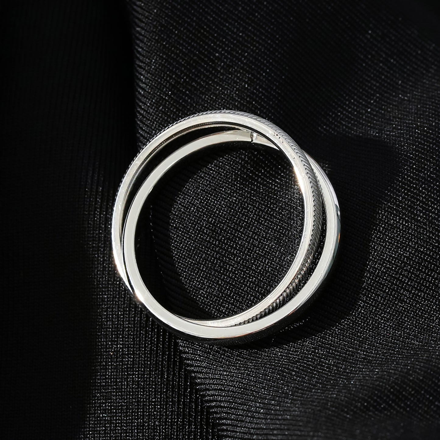 GILBERT: Double Banded Interconnected Stack Ring in White Gold (Silver Toned)