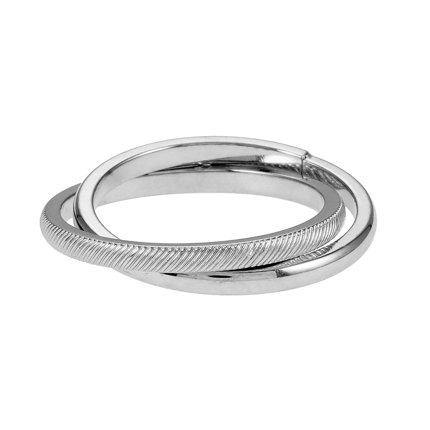 GILBERT: Double Banded Interconnected Stack Ring in White Gold (Silver Toned)