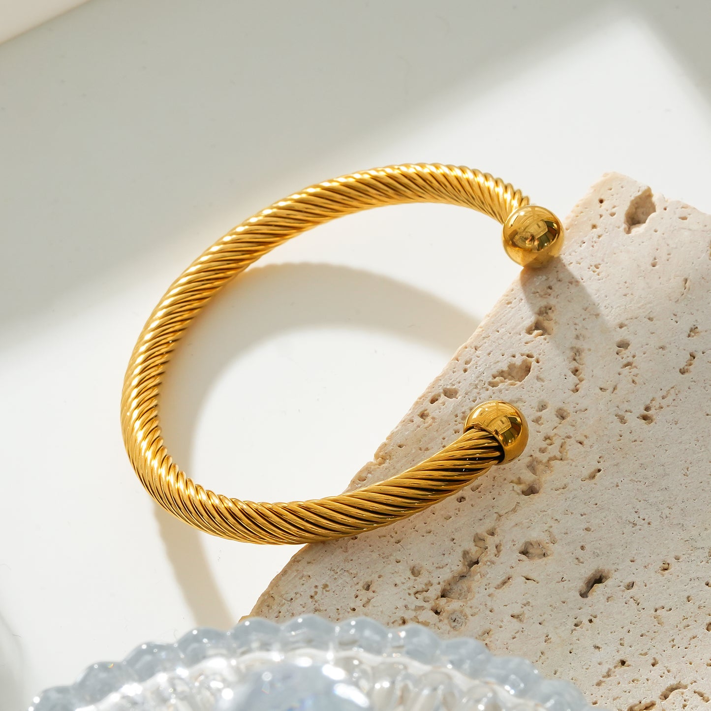 GOCHAR: Contemporary Elegance - Bracelet with Surface Lines & Ball Bead Accents