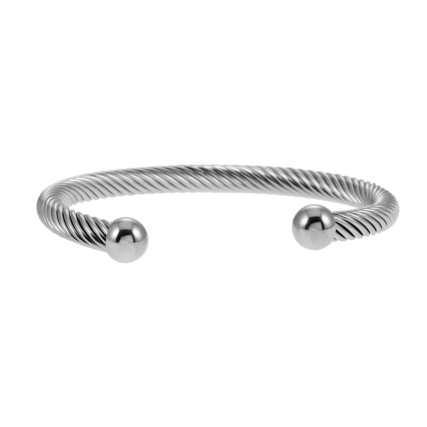 GOCHAR: Contemporary Elegance - White Gold ( Silver Toned) Bracelet with Surface Lines & Ball Bead Accents