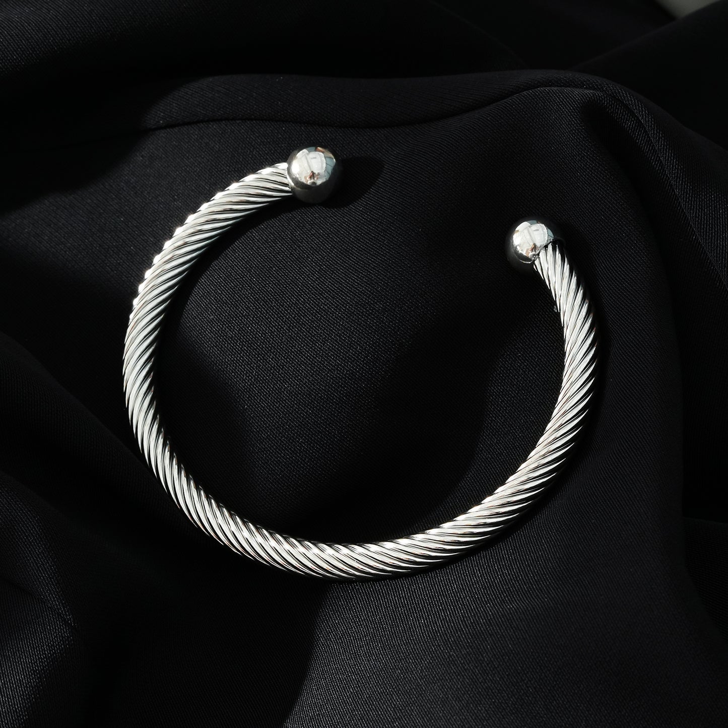 GOCHAR: Contemporary Elegance - White Gold ( Silver Toned) Bracelet with Surface Lines & Ball Bead Accents