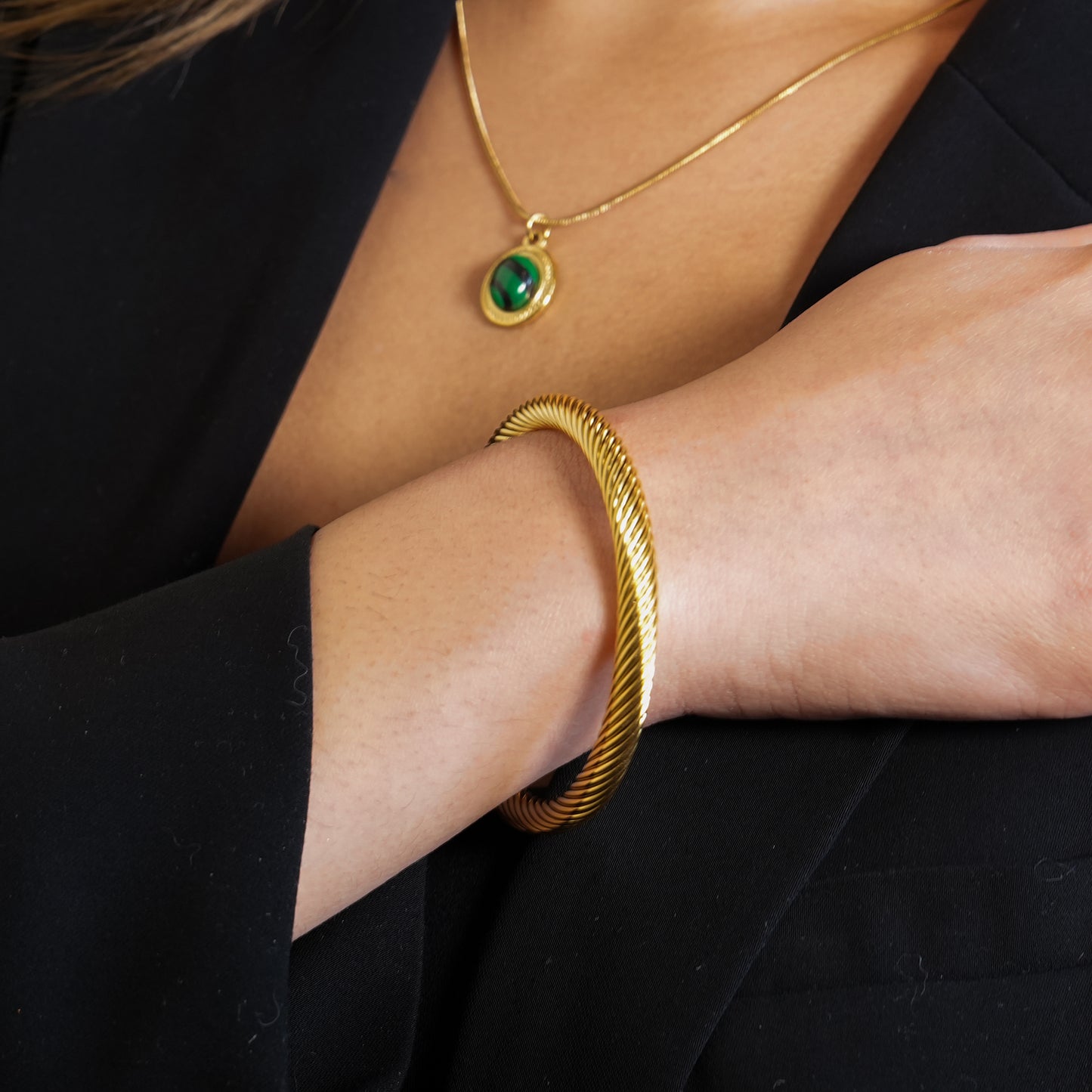 GOCHAR: Contemporary Elegance - Gold Bracelet with Surface Lines & Ball Bead Accents