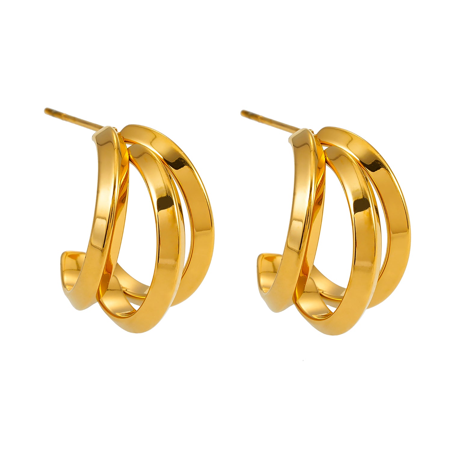 Style GRIZZANA: Triple Hoop Gold Earrings