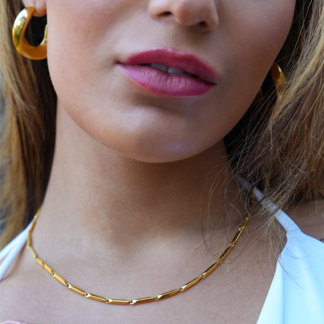 Style GUMIA Gold: Minimalist Geometric Shaped Beaded Chain Necklace