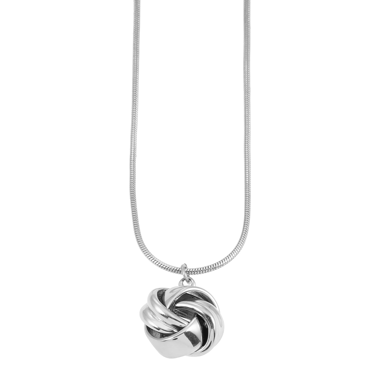 Style JASPUR: Snakeskin Chain Necklace with Love-Knot Pendant in White Gold (Silver Toned)