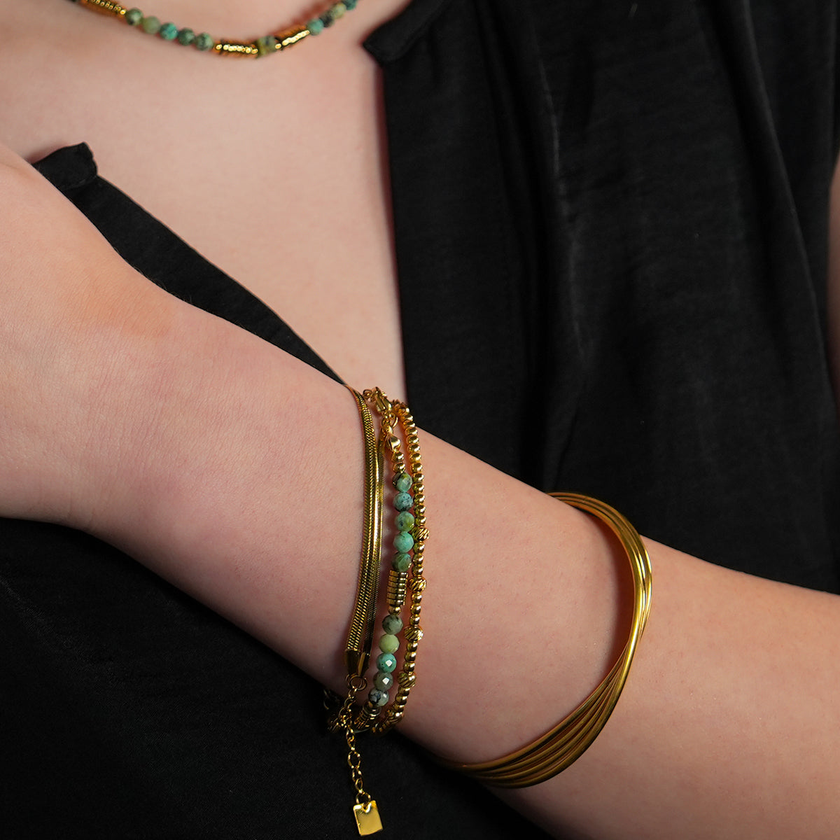 JEMIMA: African Turquoise Stones and Gold Beaded Bracelet