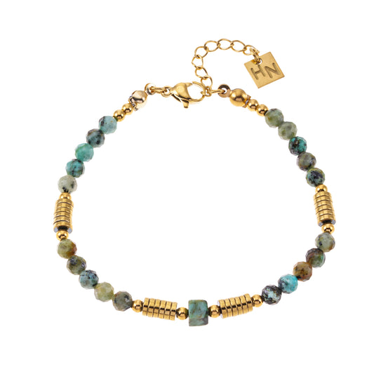 JEMIMA: African Turquoise Stones and Gold Beaded Bracelet