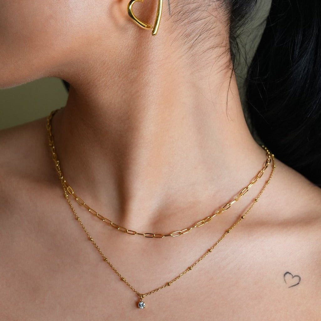 hackney-nine | hackneynine | Style KATERI 52205G Gold: Pre-Layered Chains Necklace with a Solitaire Zirconia Charm Pendant