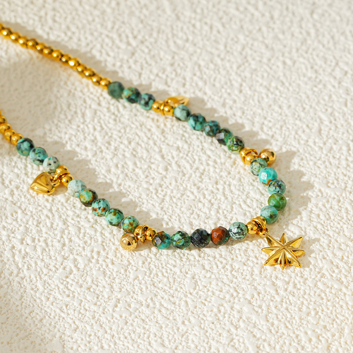 Style KAVYA LG 9861: Blue Turquoise Stones with Gold Beads &amp; Charms Chain Anklet.