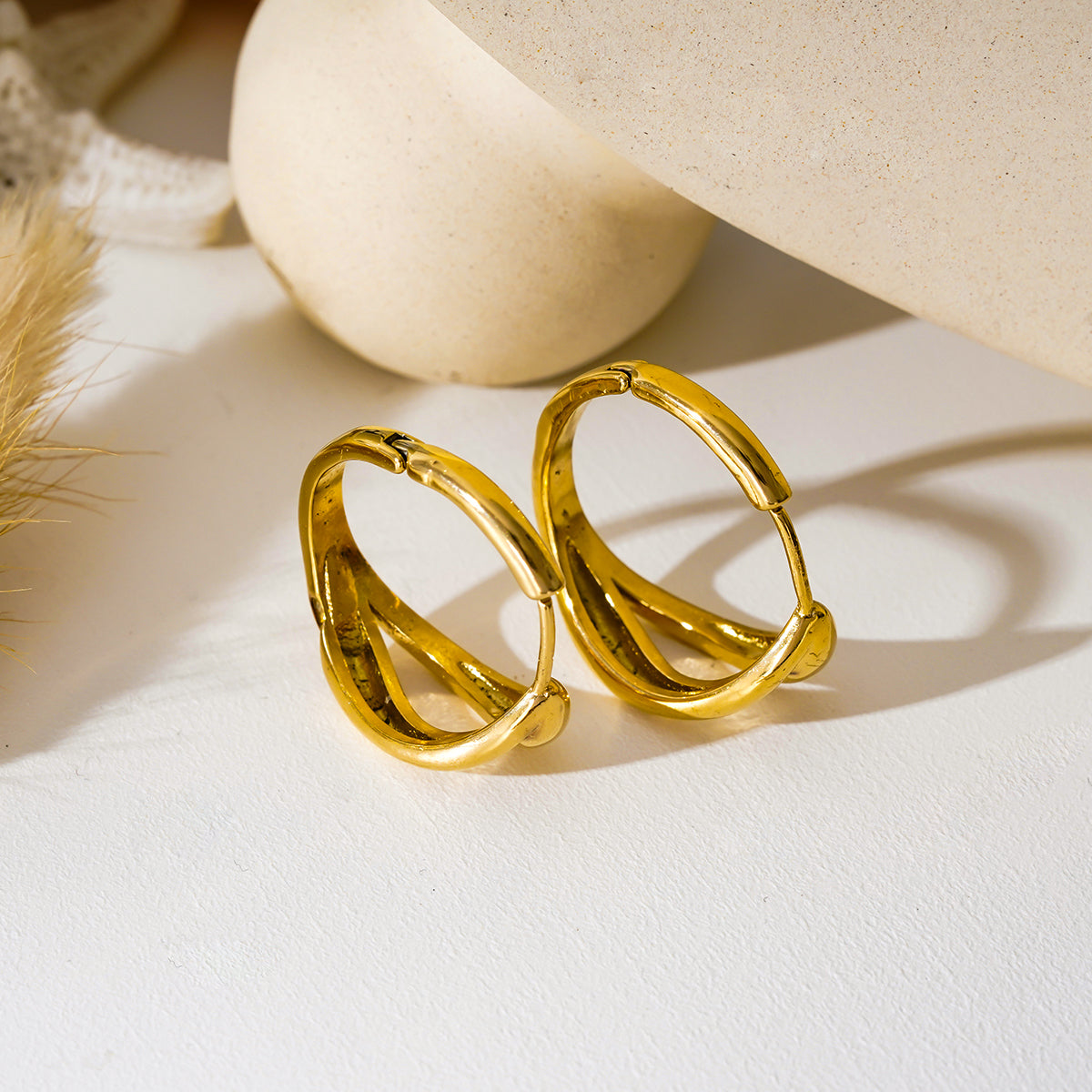 KEIKO: Double Loop Hoop Earrings in Gold