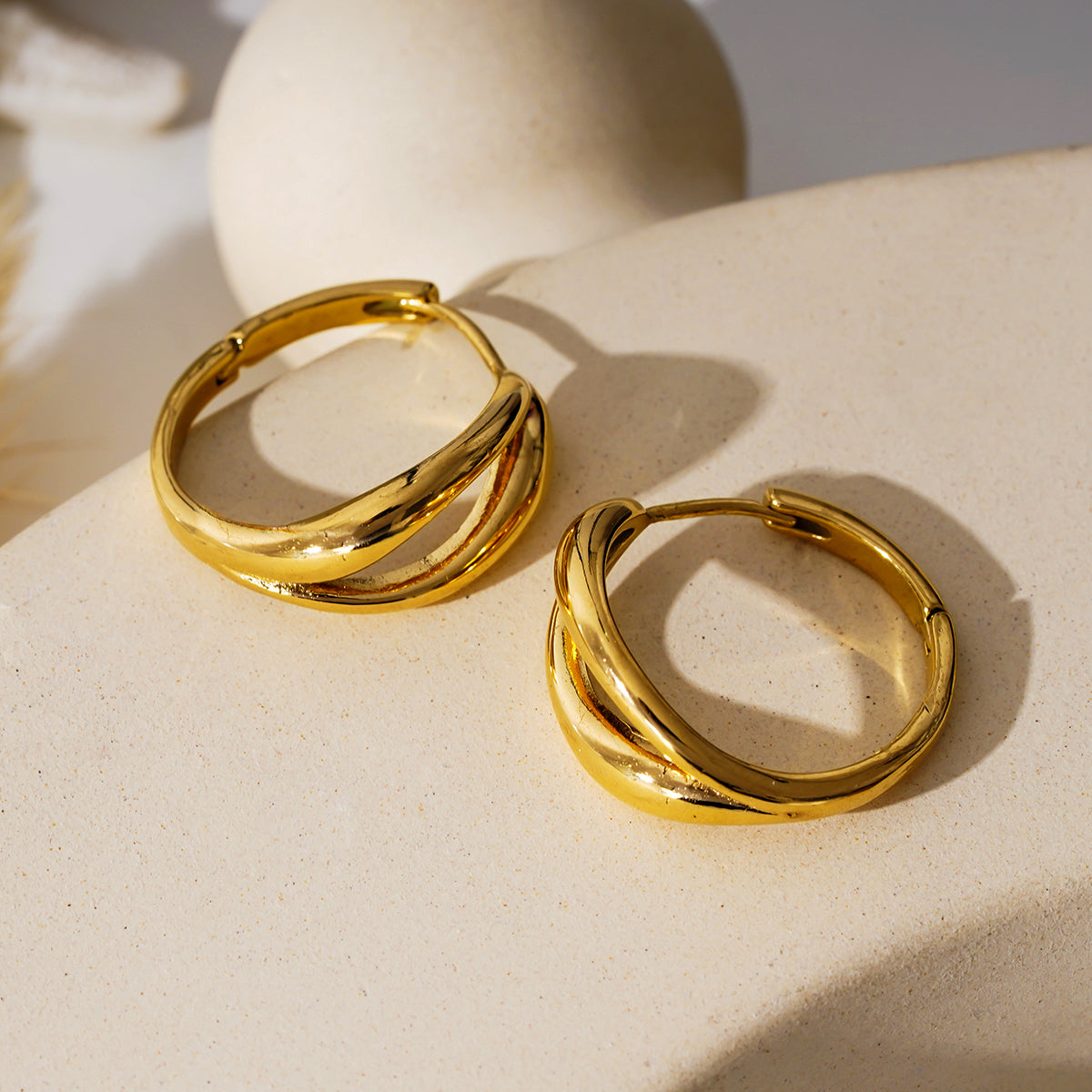 KEIKO: Double Loop Hoop Earrings in Gold