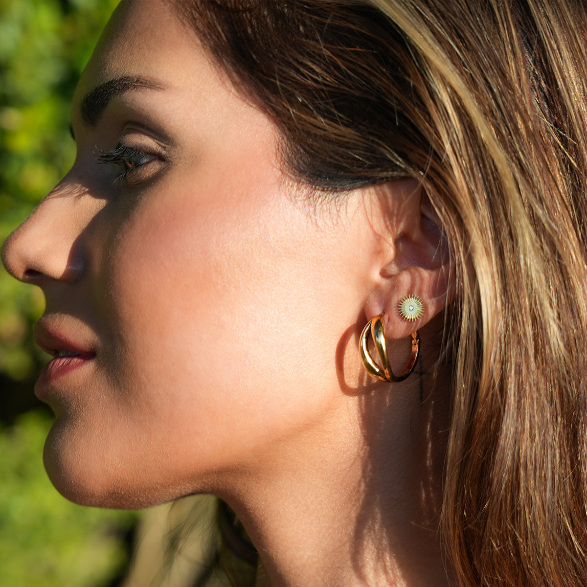 KEIKO: Double Loop Hoop Earrings in Gold