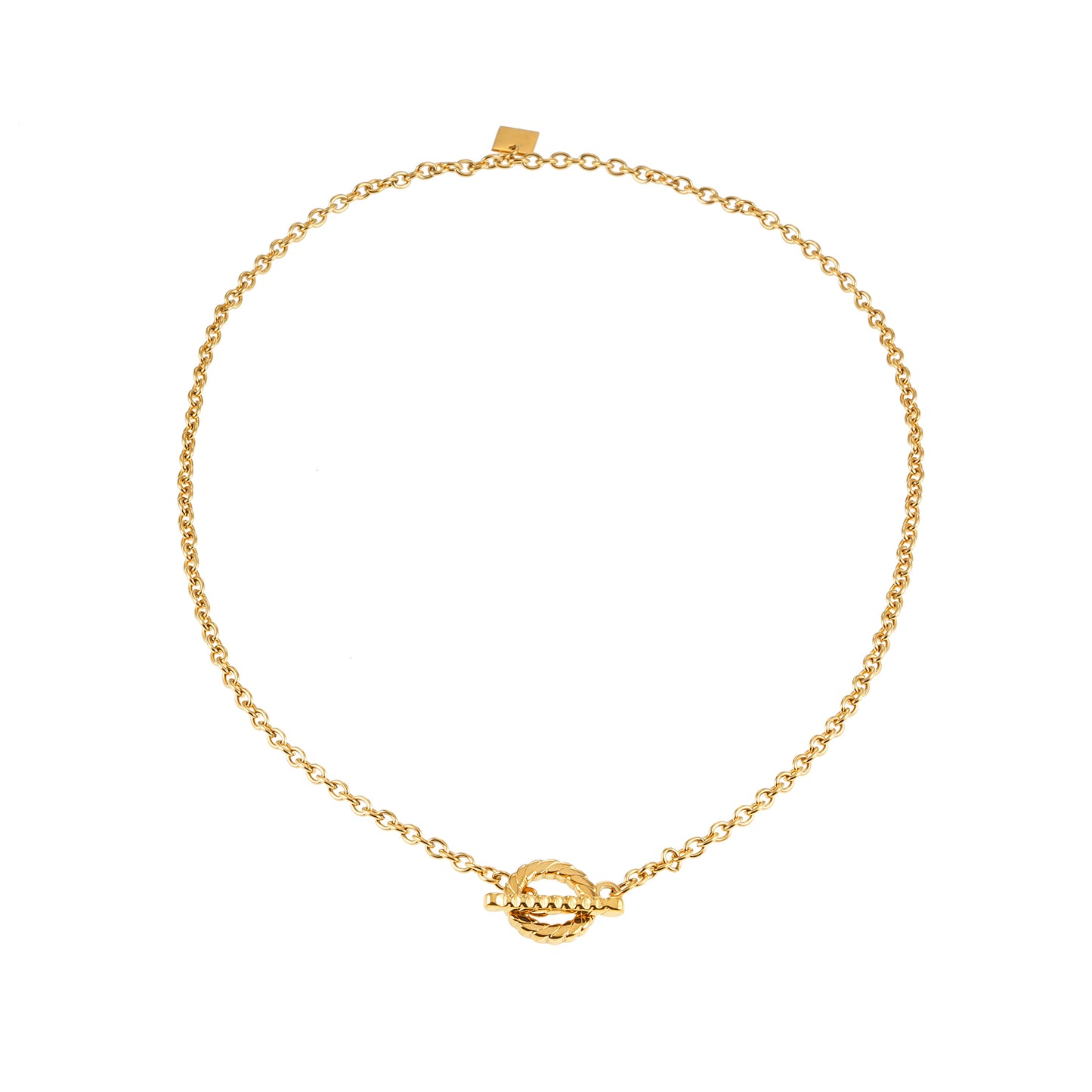 KETCHIGAN:  Classic Chain with Textured T-Bar & Ring Pendant Gold Necklace