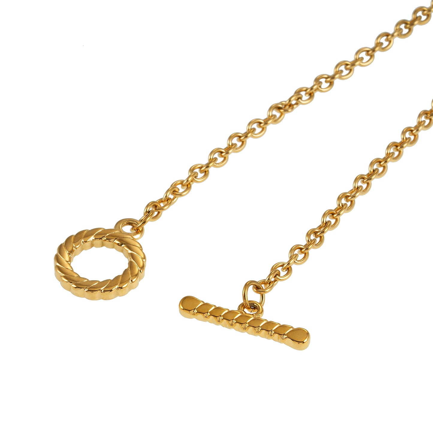 KETCHIGAN:  Classic Chain with Textured T-Bar & Ring Pendant Gold Necklace