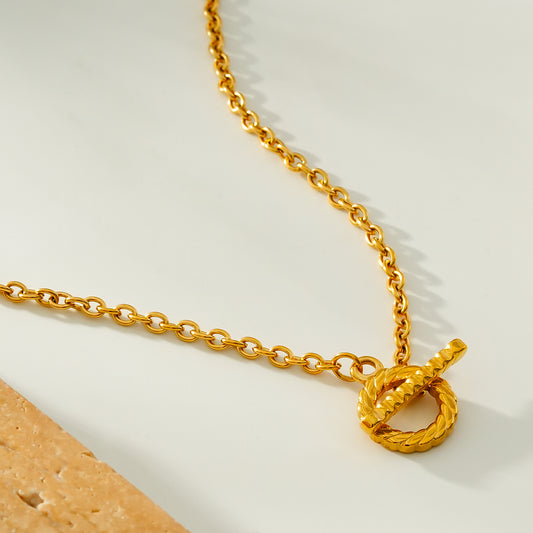 KETCHIGAN:  Classic Chain with Textured T-Bar & Ring Pendant Gold Necklace