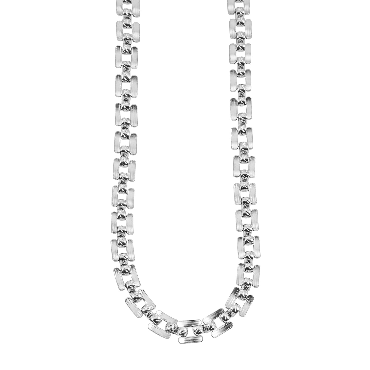 Style KOVVUR: Intricate Twin Chain Necklace in White Gold (Silver Toned)