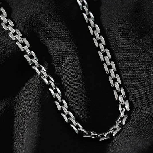 Style KOVVUR: Intricate Twin Chain Necklace in White Gold (Silver Toned)