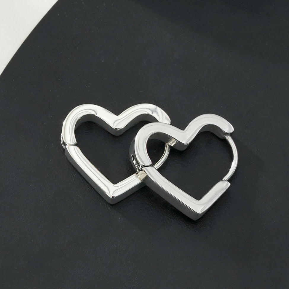 LARAZINA White Gold (Silver Toned):  Heart-Shaped Daily Wear Chic Hoops – Love Your Look, Every Day