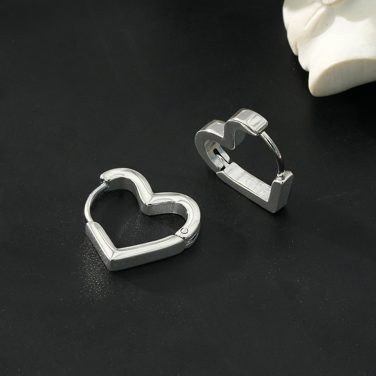 LARAZINA White Gold (Silver Toned):  Heart-Shaped Daily Wear Chic Hoops – Love Your Look, Every Day