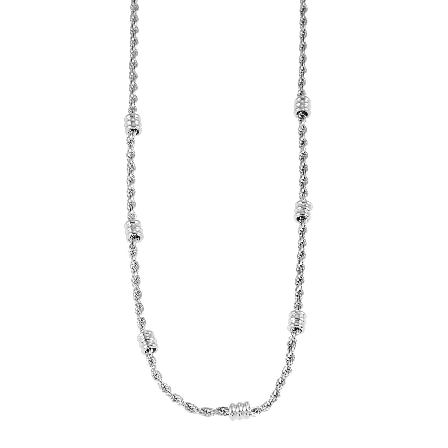 LEMOGES Silver Toned White Gold: Beaded Rope Chain Necklace