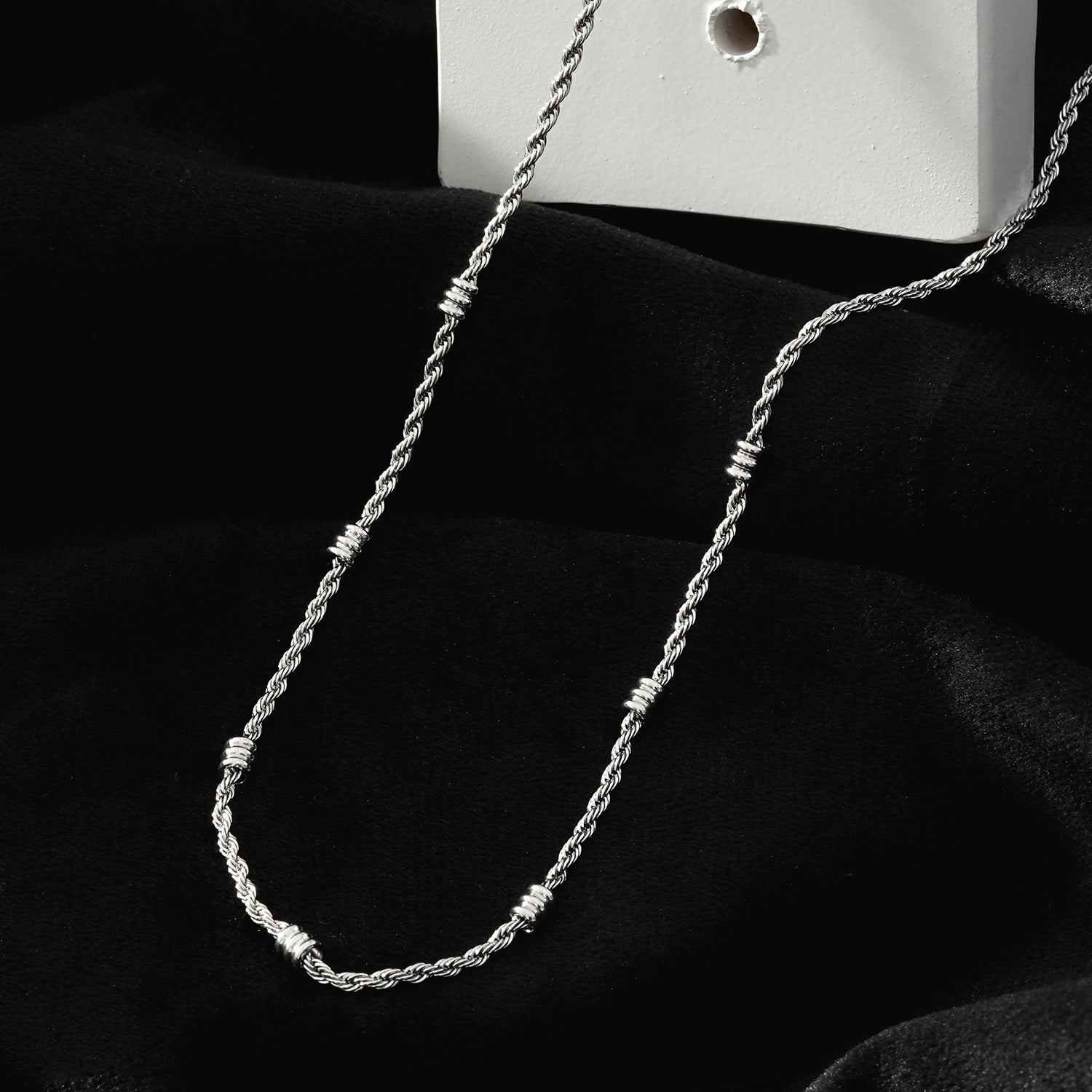 LEMOGES Silver Toned White Gold: Beaded Rope Chain Necklace